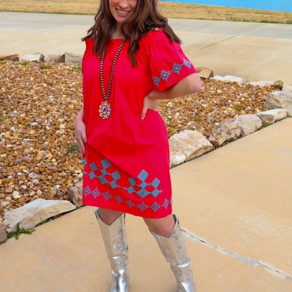 NWT NWT Western Off the Shoulder Embroidered Dress - Picture 2 of 4